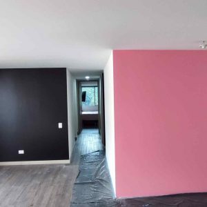 PARED DRYWALL TERMINADA CON Y PINTADA CON ROSA